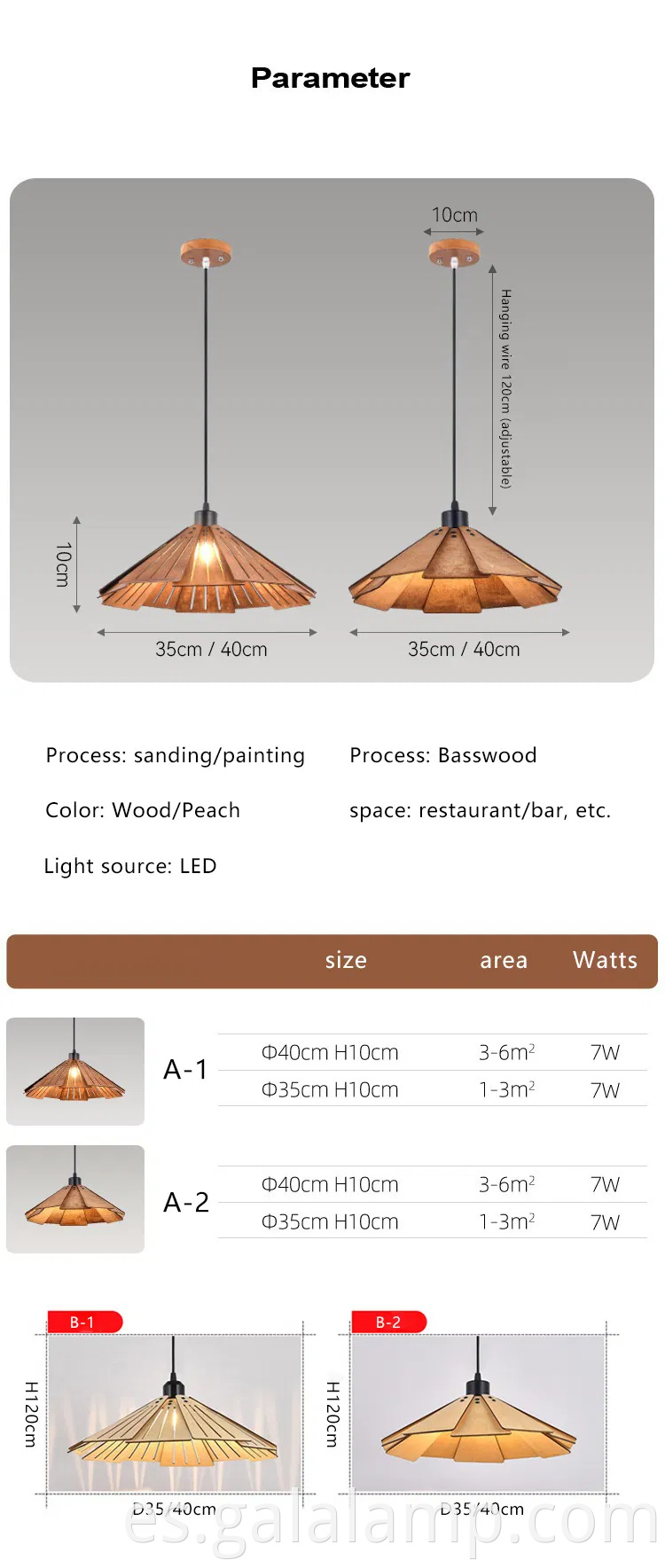 Elegante luz colgante de madera japonesa para salas de té